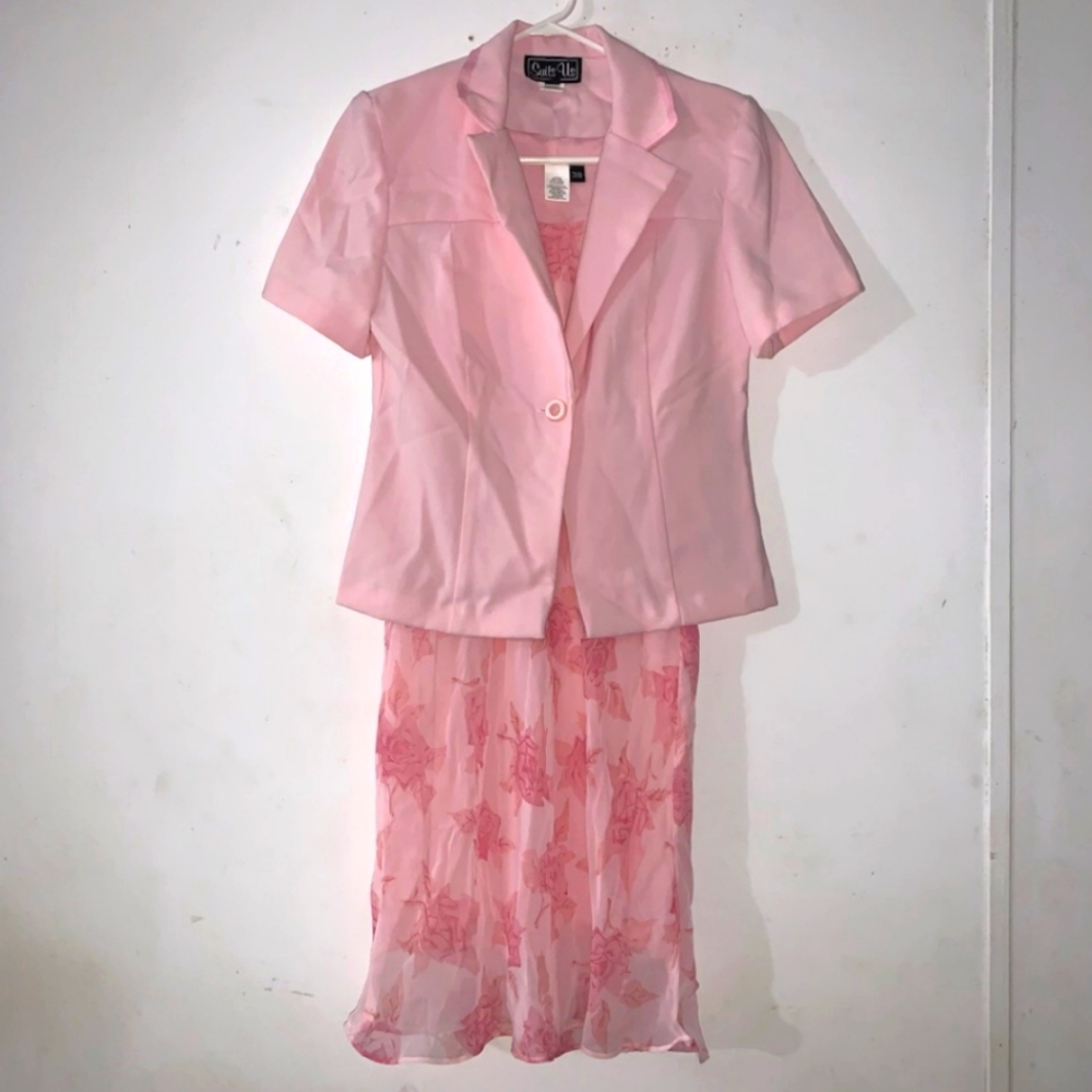 Suits Us sz 7/8 Pink Floral Dress/Jacket set